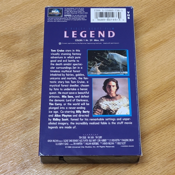 VHS 1986 Legend movie Tom Cruise Time Curry Ridley Scott fantasy Rated PG - Picture 3 of 6